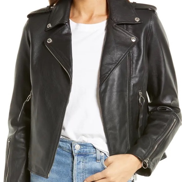Sam Edelman motojacket black leather  jacket real leather asymmetric zipper new - Picture 5 of 13